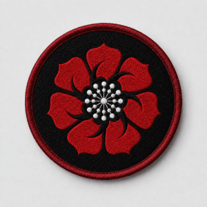 Patch brodé rond fleur rouge sur fond noir